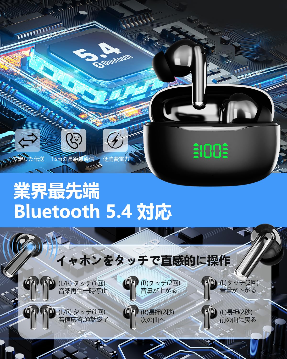 Amazon.co.jp: イヤホン Bluetooth ワイヤレスイヤホン 2つのシリコン